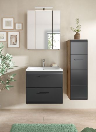 Badmbel Set 3-teilig Cover in schwarz matt und Nox Eiche Badkombination 105 x 185 cm