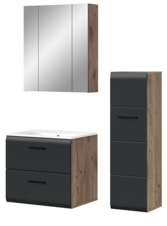 Badmbel Set 3-teilig Cover in schwarz matt und Nox Eiche Badkombination 105 x 185 cm