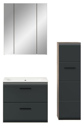 Badmbel Set 3-teilig Cover in schwarz matt und Nox Eiche Badkombination 105 x 185 cm