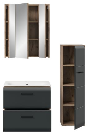 Badmbel Set 3-teilig Cover in schwarz matt und Nox Eiche Badkombination 105 x 185 cm