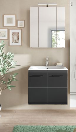 Badmbel Set 2-teilig Cover in schwarz matt und Nox Eiche Badkombination 60 x 185 cm