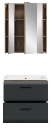 Badmbel Set 2-teilig Cover in schwarz matt und Nox Eiche Badkombination 60 x 185 cm