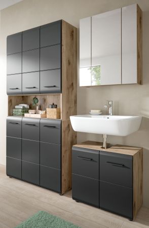 Badmbel Set 3-teilig Cover in schwarz matt und Nox Eiche Badkombination 165 x 185 cm