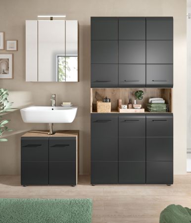 Badmbel Set 3-teilig Cover in schwarz matt und Nox Eiche Badkombination 165 x 185 cm