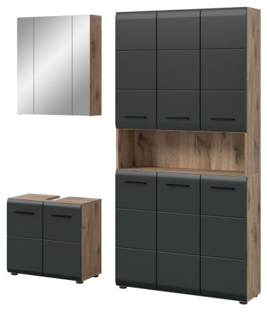 Badmbel Set 3-teilig Cover in schwarz matt und Nox Eiche Badkombination 165 x 185 cm