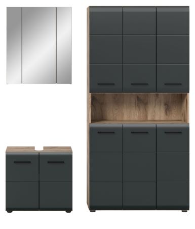 Badmbel Set 3-teilig Cover in schwarz matt und Nox Eiche Badkombination 165 x 185 cm