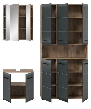 Badmbel Set 3-teilig Cover in schwarz matt und Nox Eiche Badkombination 165 x 185 cm