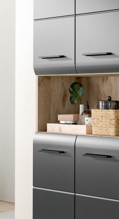 Badezimmer Hochschrank Set Cover in schwarz matt und Nox Eiche 2x Mehrzweckschrank 180 x 185 cm
