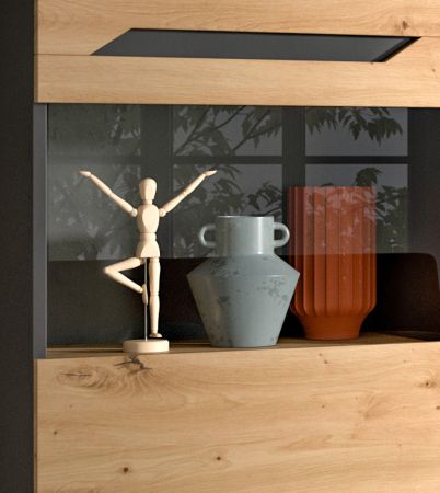 Wohnwand 4-teilig Aversa in Artisan Eiche und grau Set mit 2x Vitrine hngend / stehend