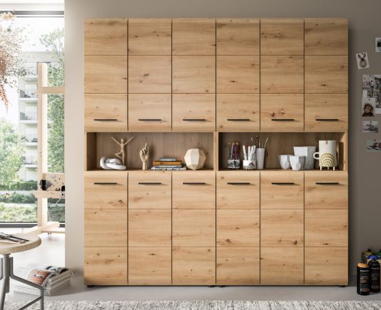 Badezimmer Hochschrank Set Cover in Artisan Eiche 2x Mehrzweckschrank 180 x 185 cm