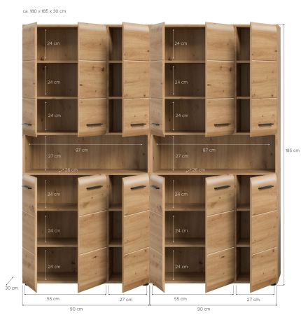 Badezimmer Hochschrank Set Cover in Artisan Eiche 2x Mehrzweckschrank 180 x 185 cm
