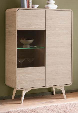 Vitrine Elverum in Eiche natur Highboard skandinavisch 90 x 130 cm, mit Push-to-Open