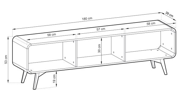 TV-Lowboard Elverum in Eiche natur TV Unterteil skandinavisch 180 x 53 cm, mit Push-to-Open
