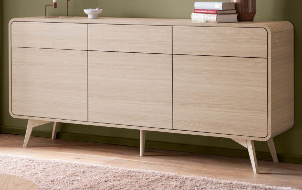 Sideboard Elverum in Eiche natur Kommode skandinavisch 180 x 84 cm, mit Push-to-Open
