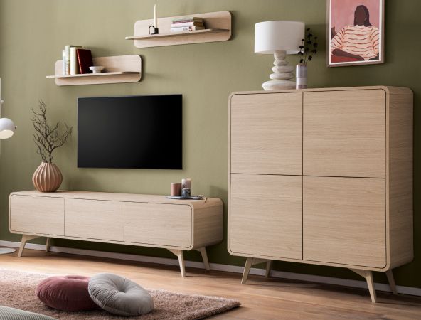 Wohnwand Elverum in Eiche natur Wohnkombination skandinavisch 4-teilig 308 cm, mit Push-to-Open