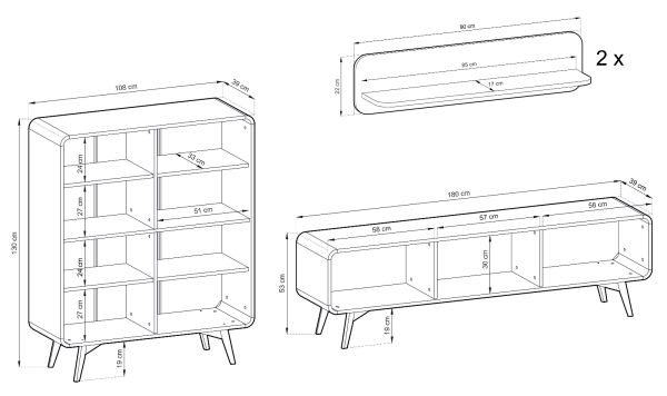 Wohnwand Elverum in Eiche natur Wohnkombination skandinavisch 4-teilig 308 cm, mit Push-to-Open