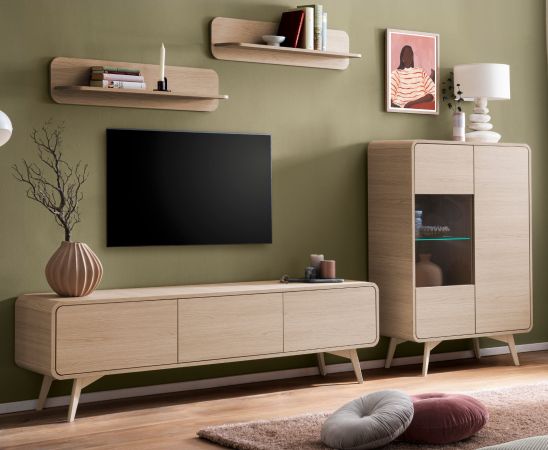 Wohnwand Elverum in Eiche natur Wohnkombination skandinavisch 4-teilig 290 cm, mit Push-to-Open