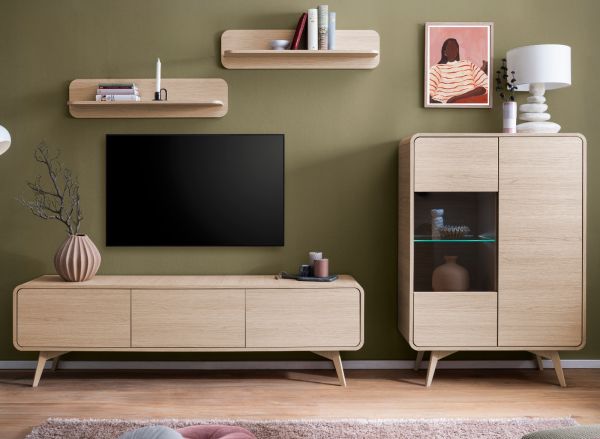 Wohnwand Elverum in Eiche natur Wohnkombination skandinavisch 4-teilig 290 cm, mit Push-to-Open