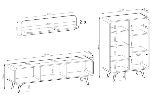 Wohnwand Elverum in Eiche natur Wohnkombination skandinavisch 4-teilig 290 cm, mit Push-to-Open