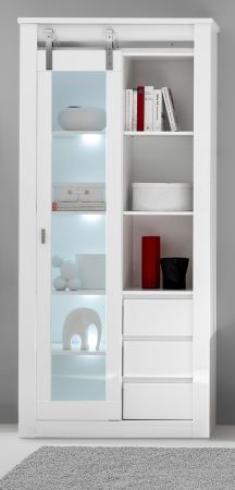 Vitrine Miami in wei� Hochglanz Vitrinenschrank 93 x 201 cm, Soft-Close