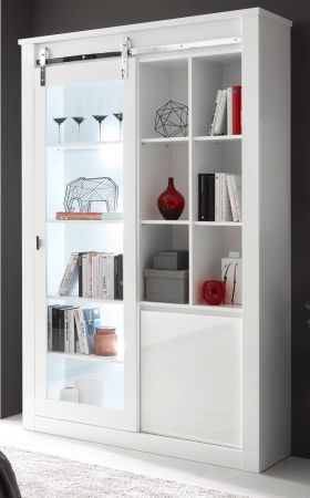 Vitrine Miami in wei Hochglanz Vitrinenschrank 133 x 201 cm, Soft-Close