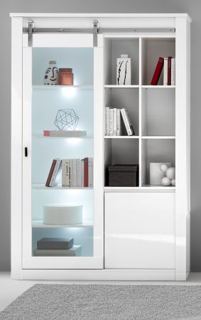 Vitrine Miami in wei� Hochglanz Vitrinenschrank 133 x 201 cm, Soft-Close