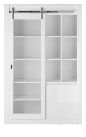 Vitrine Miami in wei� Hochglanz Vitrinenschrank 133 x 201 cm, Soft-Close