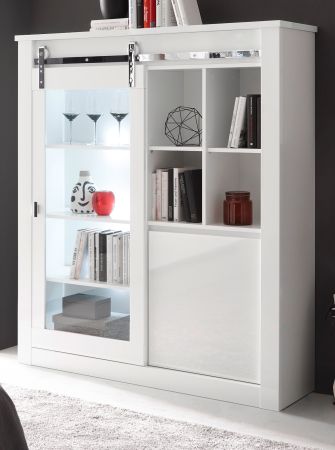Vitrine Miami in wei Hochglanz Vitrinenschrank 133 x 153 cm, Soft-Close
