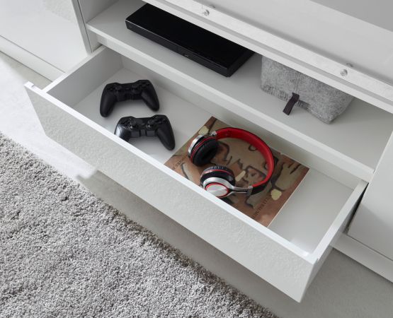 TV-Lowboard Miami in wei� Hochglanz TV Unterteil in Komforth�he 201 x 66 cm, Soft-Close