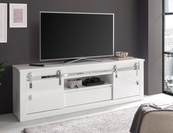 TV-Lowboard Miami in wei� Hochglanz TV Unterteil in Komforth�he 201 x 66 cm, Soft-Close