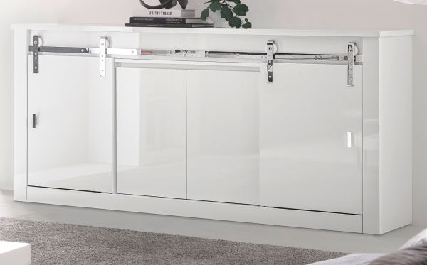 Sideboard Miami in wei Hochglanz Kommode 201 x 92 cm, Soft-Close