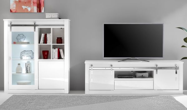 Wohnwand Miami in wei� Hochglanz Wohnkombination 2-teilig 349 x 153 cm, Soft-Close
