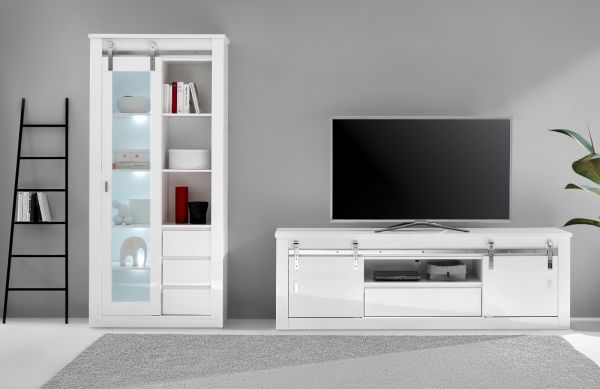 Wohnwand Miami in wei� Hochglanz Wohnkombination 2-teilig 309 x 201 cm, Soft-Close