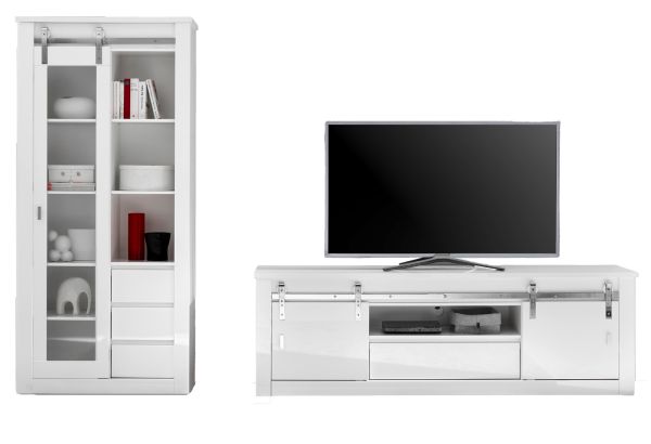 Wohnwand Miami in wei� Hochglanz Wohnkombination 2-teilig 309 x 201 cm, Soft-Close