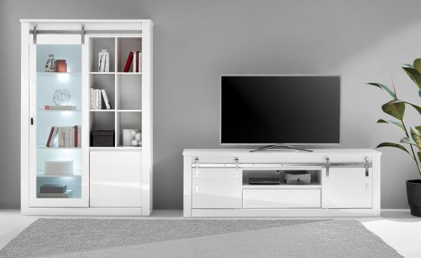 Wohnwand Miami in wei� Hochglanz Wohnkombination 2-teilig 349 x 201 cm, Soft-Close