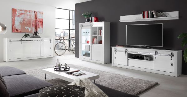 Wohnwand Miami in wei� Hochglanz Wohnkombination 3-teilig 349 x 170 cm, Soft-Close