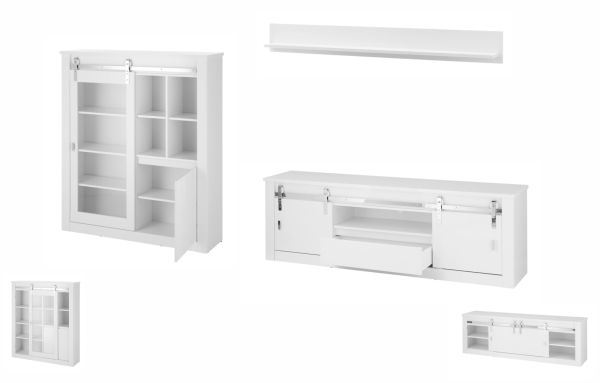 Wohnwand Miami in wei� Hochglanz Wohnkombination 3-teilig 349 x 170 cm, Soft-Close