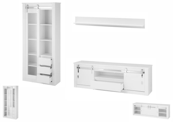 Wohnwand Miami in wei� Hochglanz Wohnkombination 3-teilig 309 x 201 cm, Soft-Close