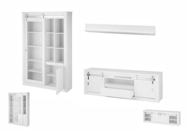 Wohnwand Miami in wei� Hochglanz Wohnkombination 3-teilig 349 x 201 cm, Soft-Close