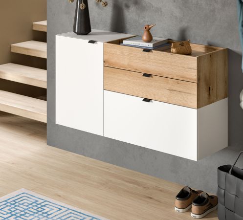 Schuhschrank Janko in wei� und Evoke Eiche Flur Kommode h�ngend 120 cm, Soft-Close