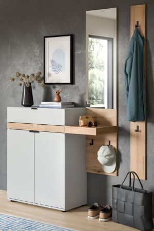 Garderobe Set 3-teilig Janko in grau und Evoke Eiche 140 x 194 cm, Soft-Close