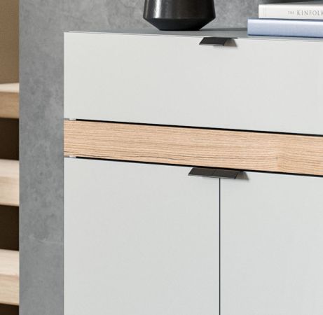 Garderobe Set 3-teilig Janko in grau und Evoke Eiche 140 x 194 cm, Soft-Close