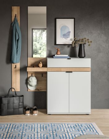 Garderobe Set 3-teilig Janko in grau und Evoke Eiche 140 x 194 cm, Soft-Close