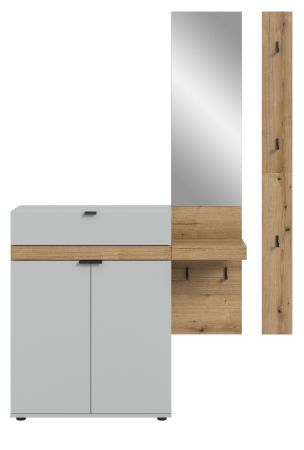 Garderobe Set 3-teilig Janko in grau und Evoke Eiche 140 x 194 cm, Soft-Close