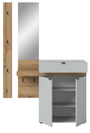 Garderobe Set 3-teilig Janko in grau und Evoke Eiche 140 x 194 cm, Soft-Close