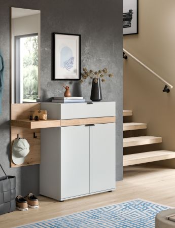 Garderobe Set 2-teilig Janko in grau und Evoke Eiche 110 x 194 cm, Soft-Close