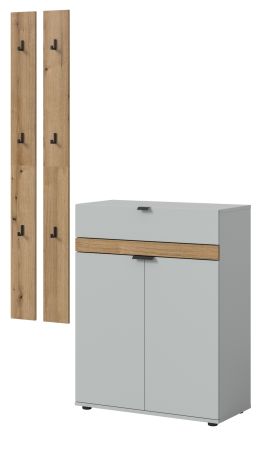 Garderobe Set 3-teilig Janko in grau und Evoke Eiche 135 x 194 cm, Soft-Close