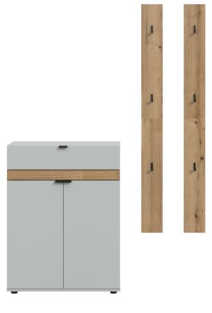 Garderobe Set 3-teilig Janko in grau und Evoke Eiche 135 x 194 cm, Soft-Close
