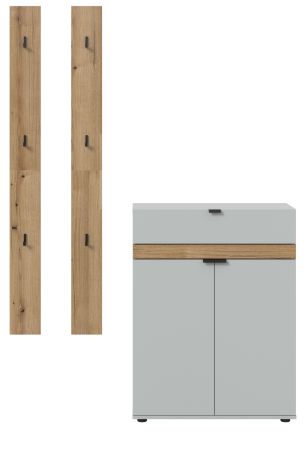 Garderobe Set 3-teilig Janko in grau und Evoke Eiche 135 x 194 cm, Soft-Close