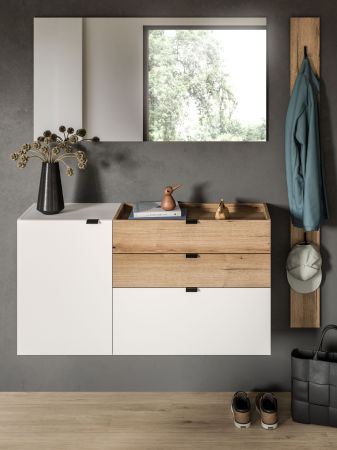 Garderobe Set 3-teilig Janko in wei� und Evoke Eiche 150 x 194 cm, Soft-Close